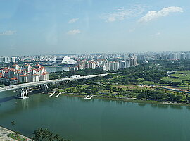 Blick vom Singapore Flyer in Richtung City