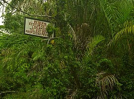 Hinweisschild des privaten Schutzgebietes Los Amigos; Cano-Palma-Kanal