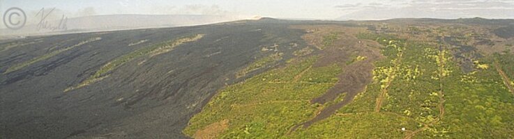 Blick vom Heli auf jüngere Lavafelder  