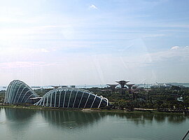 Blick vom Singapore Flyer auf die Gardens by the Bay 
