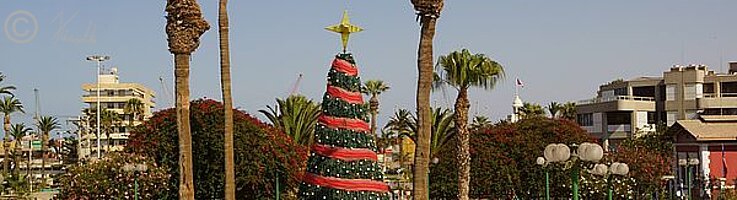 Blick von der Catedral de San Marcos über den Platz des 21. Mai mit Weihnachtsbaum